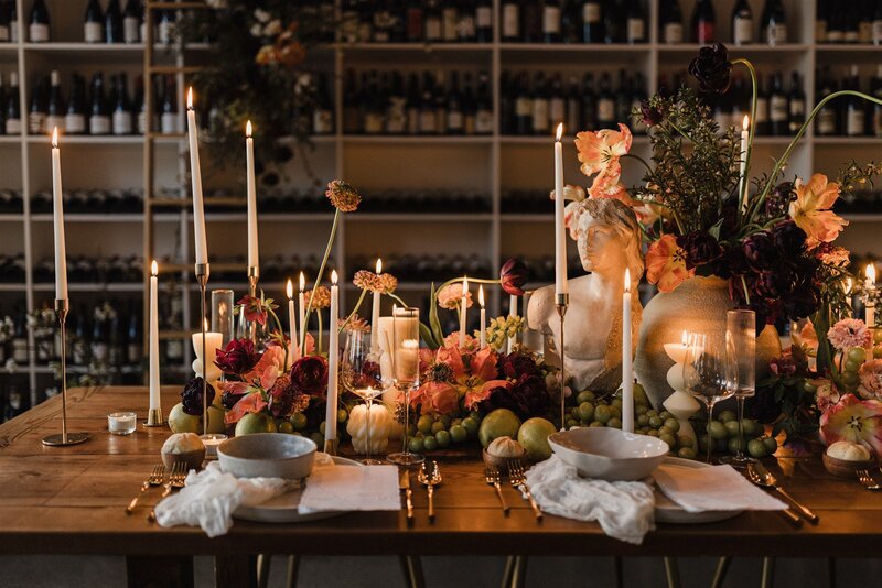 Styled shoot at Viaggio Wine Bar with baroque wedding inspiration