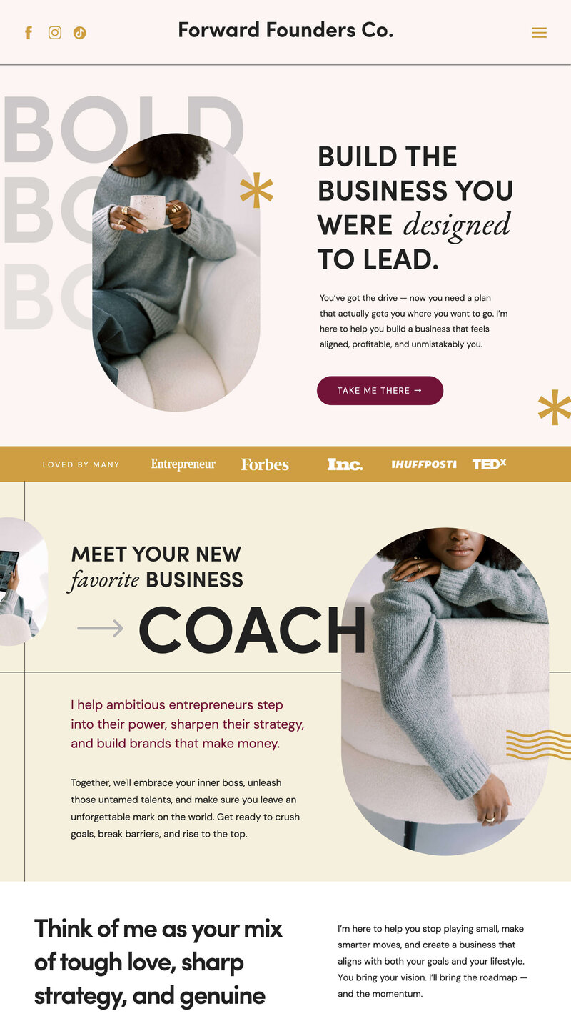 kimberly showit website template homepage design for coachhes and course creators