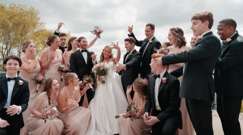 a couple embracing on their wedding day