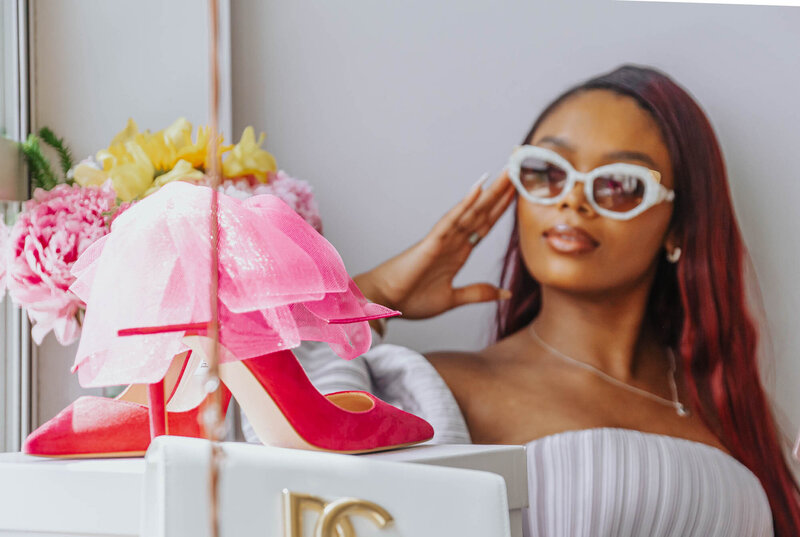 Bride gently resting her hand on her grooms chest