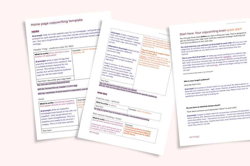 Homepage website copywriting template in Google docs