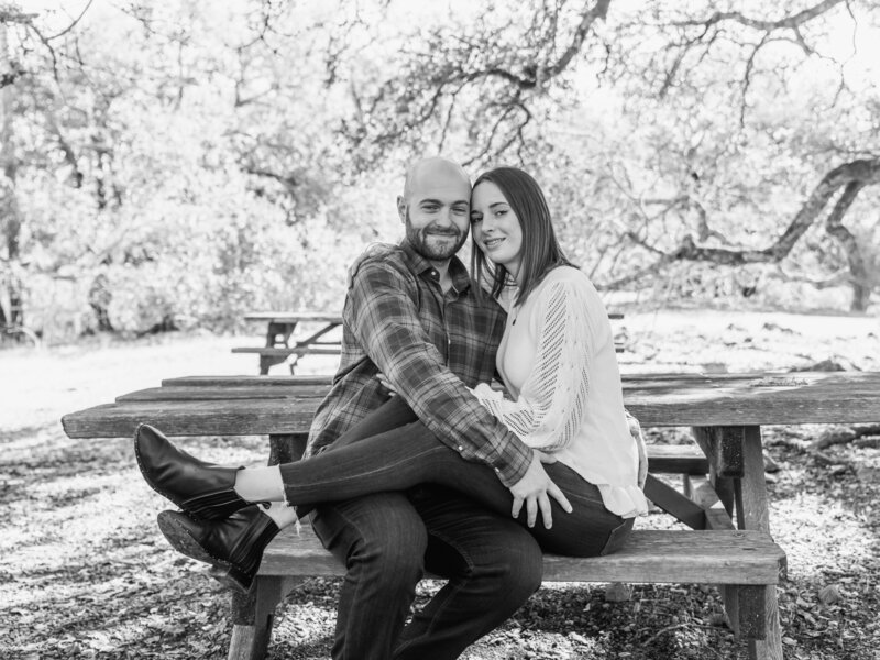 Black and white couple portrait for engagement photo in Jack London Park in Sonoma CA