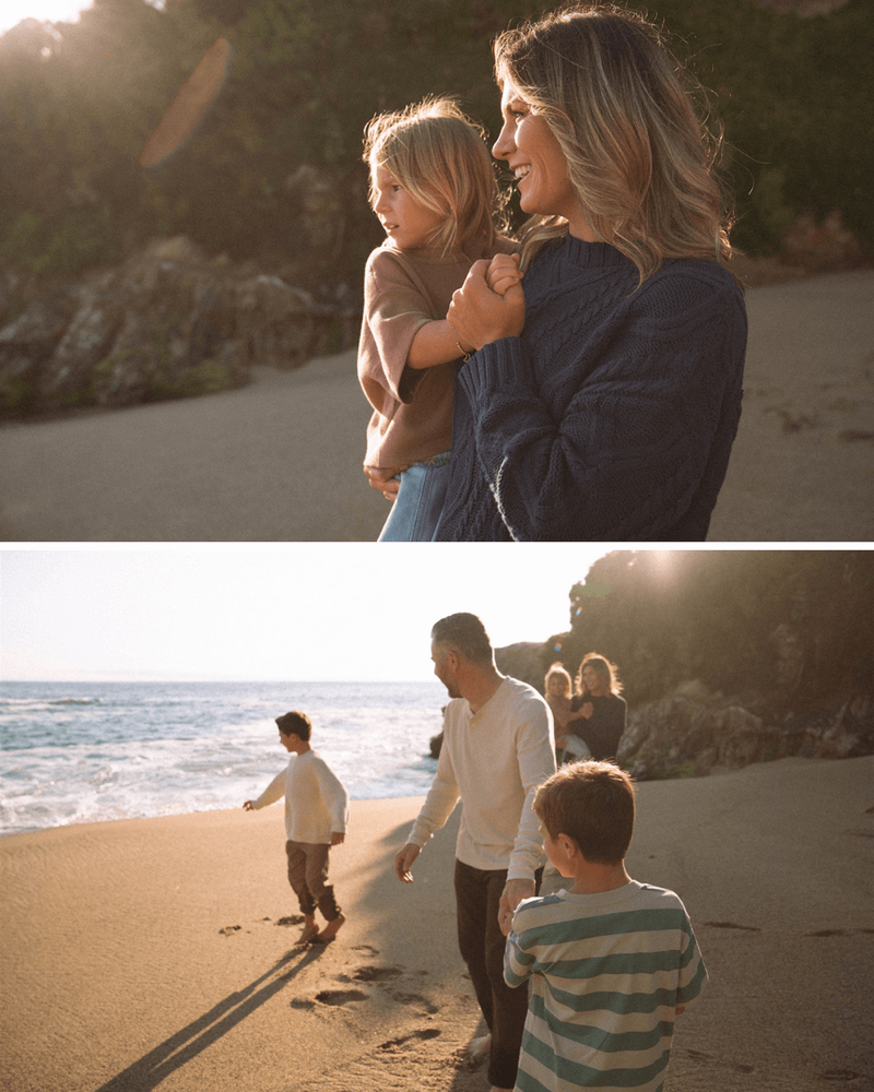 family of five at tablerock beach in laguna at golden hour