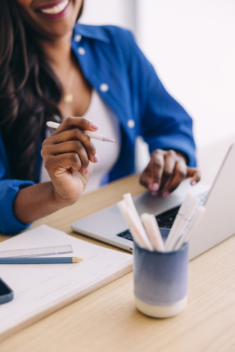 woman using computer