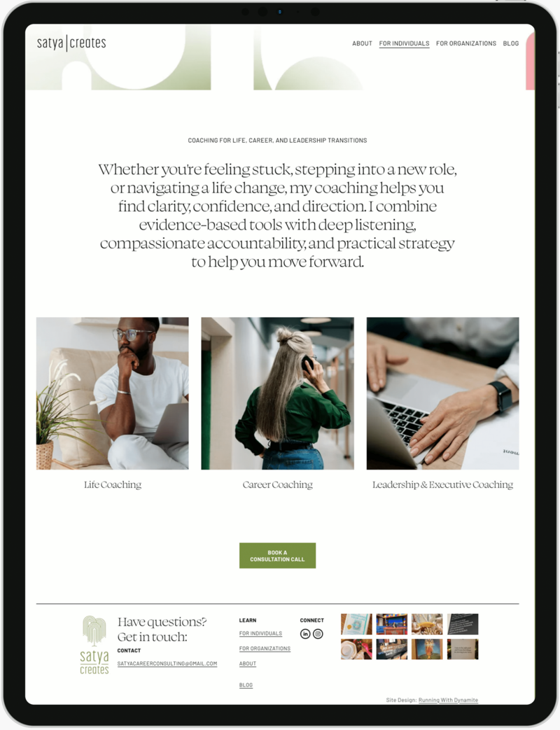 Black iPad with Satya Creates web page