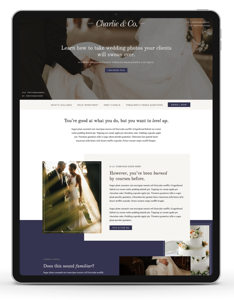 ipad mockup of showit template sales page