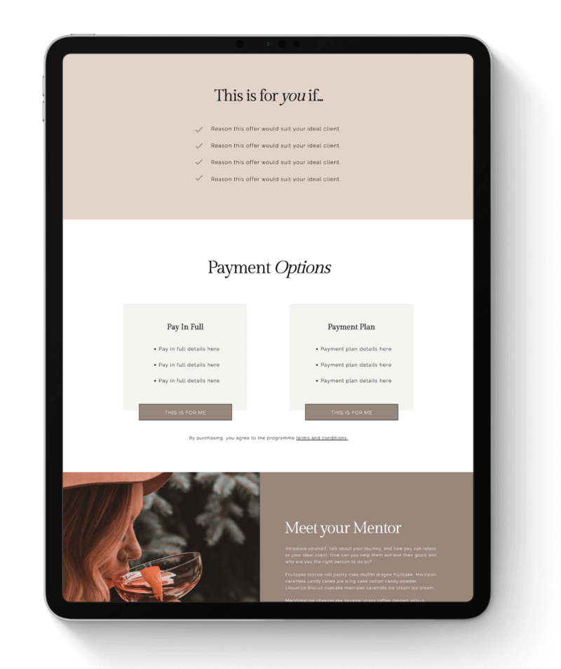 Sales Page Showit Template Showit Website Template
