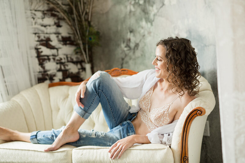 casual boudoir image couch