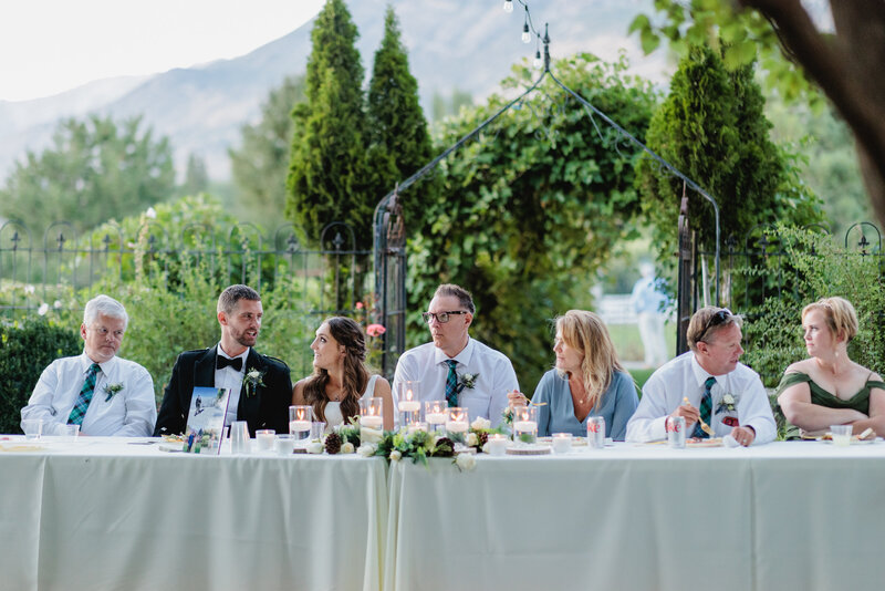 Wedding dinner is set in a garden 