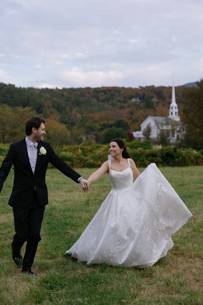 VT Wedding Photographer | Sincerely Liz Photography Documentary Wedding, Engagement, Elopement, Maternity and Newborn Photographer in New England | Bride and groom walking at an New England mountain venue
