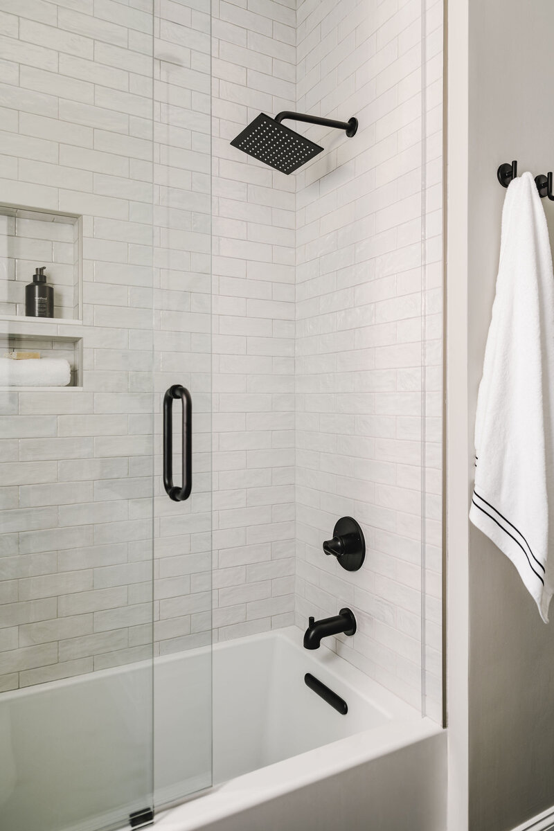 organic white tile in bathroom shower