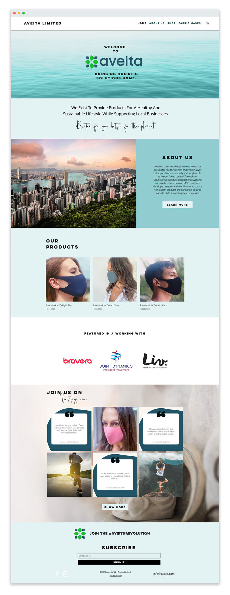 E-Commerce Website Design Service in Hong Kong by Web Designer Kyra Janelle for Lifestyle Brand, Aveita Limited.