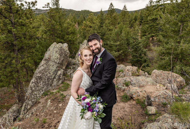 Cute Wedding Couple Photography out in nature at The Woodlands in Colorado
