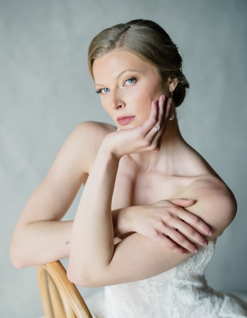 bespoke bridal portrait in front of a backdrop