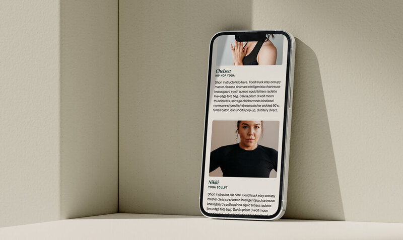 Showit website template about page, featuring fitness studio instructor bios.