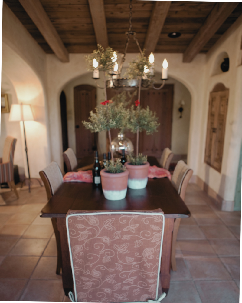 Shiree Segerstrom Design rustic Spanish style interior entry with rustic Indian rug