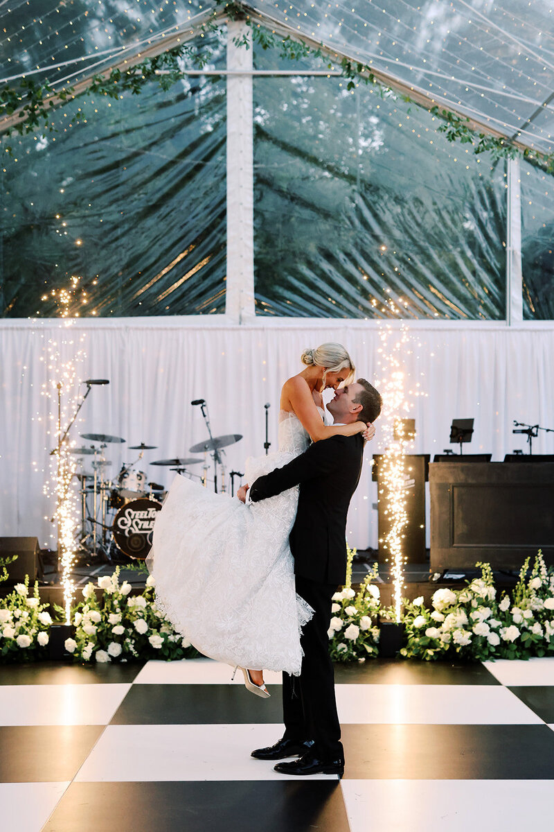 Brittany and Michael on the dance floor at their wedding at Boxwood Estate. 