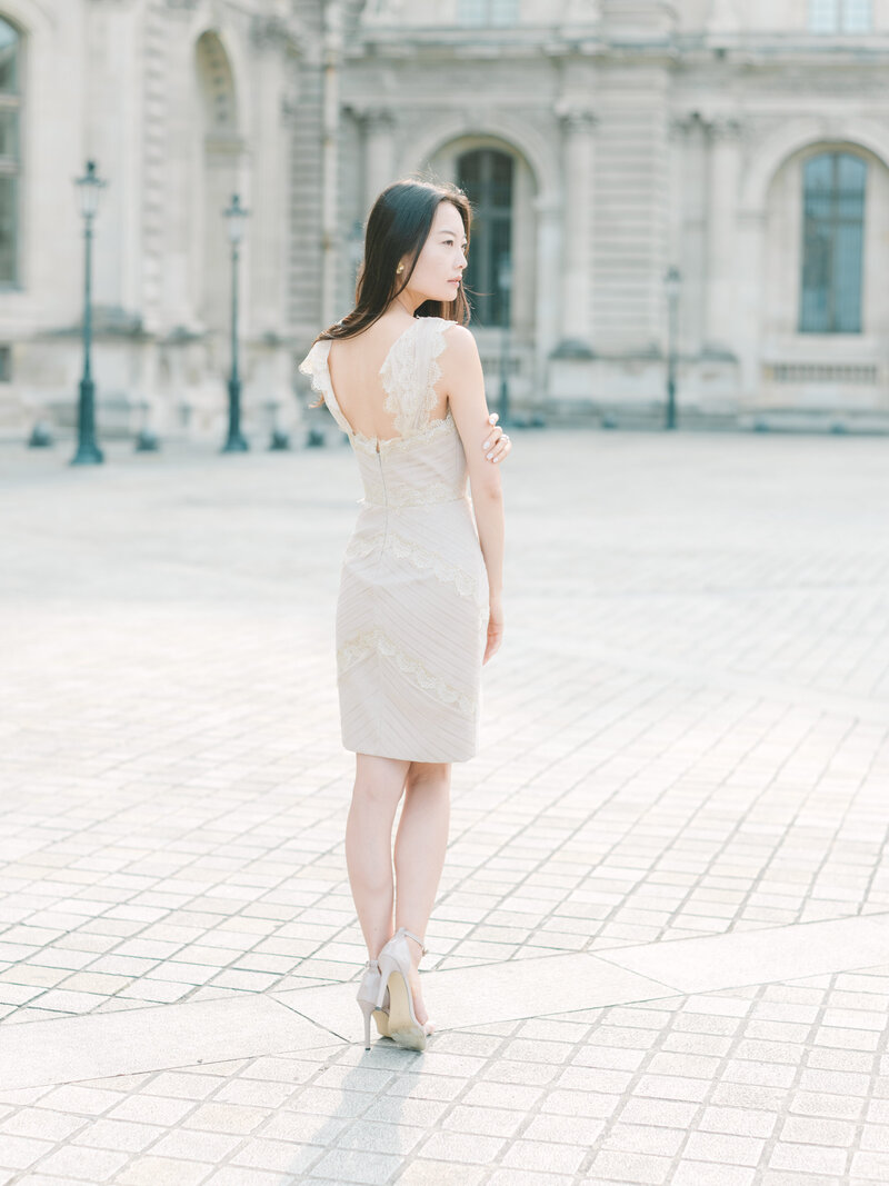 The Future Bride with Monique Lhuillier Dress in Paris, fine art full body portrait