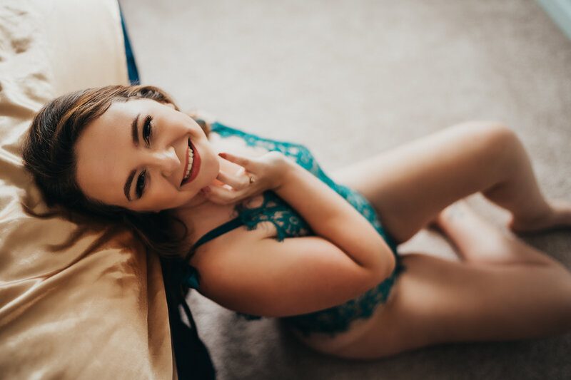 girl smiling in lingerie