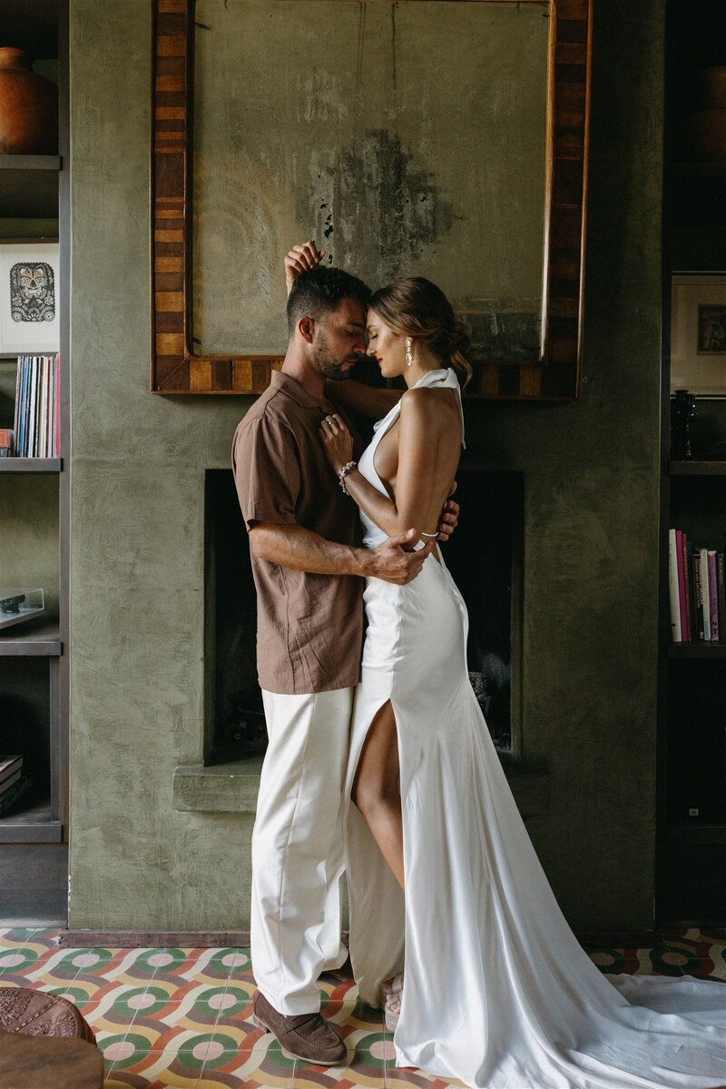 An intimate portrait of a bride and groom at Hotel San Critobal by documentary destination wedding photographer Haley Hawn.