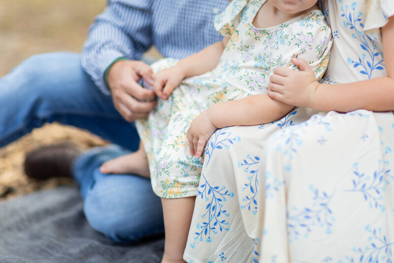 Closeup photo of family hands on toddler