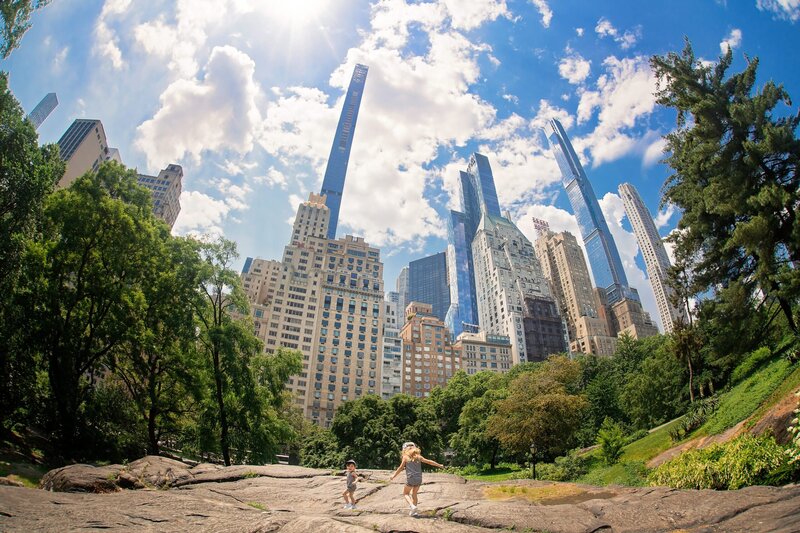 Two children play at central Park in New York City.