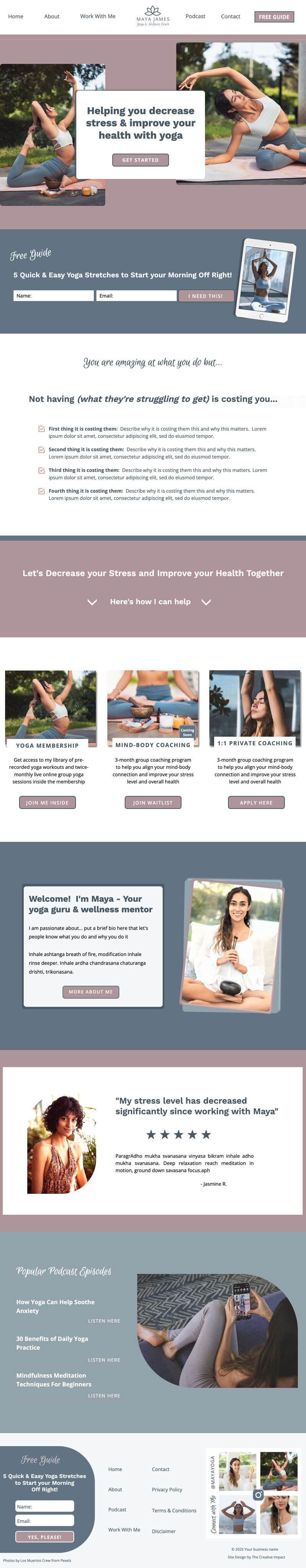 Preview of home page of showit template Lily Anne