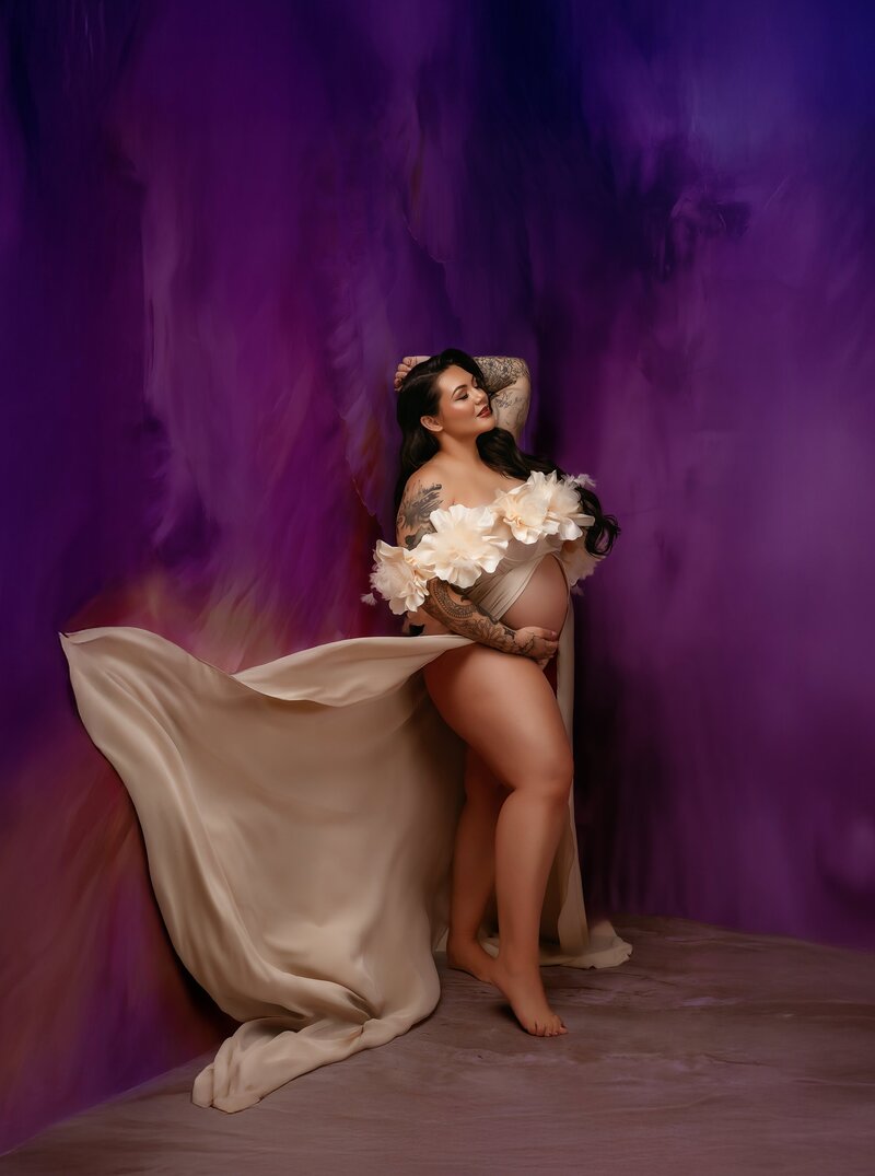 Maternity Photographers Chicago Studio gray dress