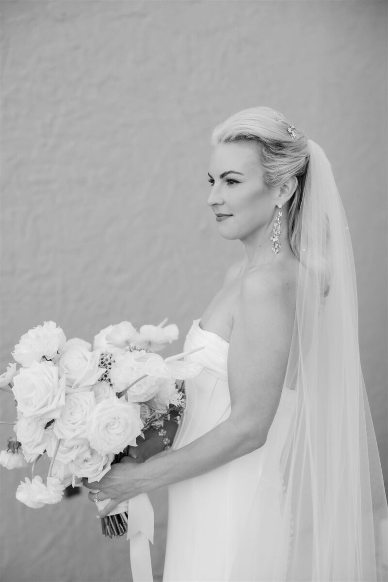 Black and white portrait of bride by Orlando wedding photographer