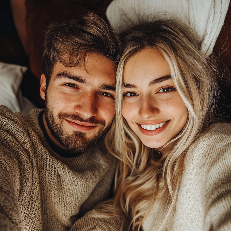 a couple posing for a selfie