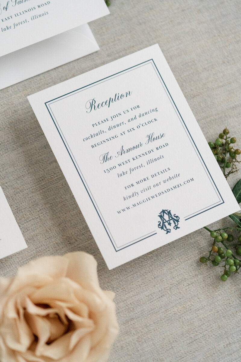 Classic Navy Blue Semi-Custom Wedding Invitation with Script and Monogram