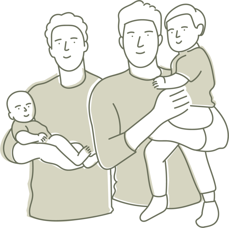 Two dads with baby and toddler | LGBTQIA couples therapy near me
