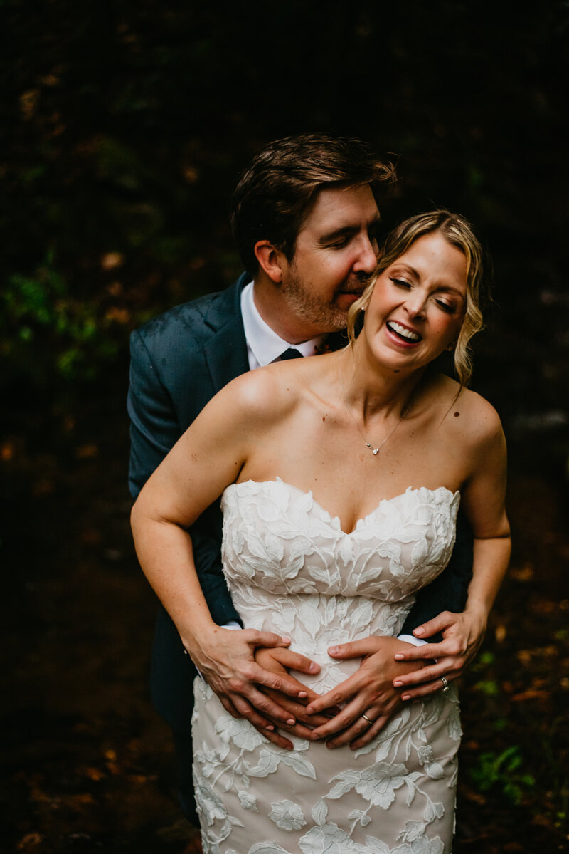A couple laughing during the first moments of being husband and wife in Fort Collins 