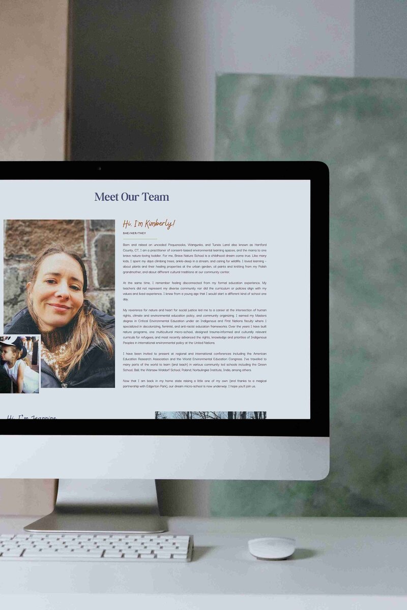 A small business website design for Brave Nature School, featuring a warm and engaging aesthetic by founder Kimberly.