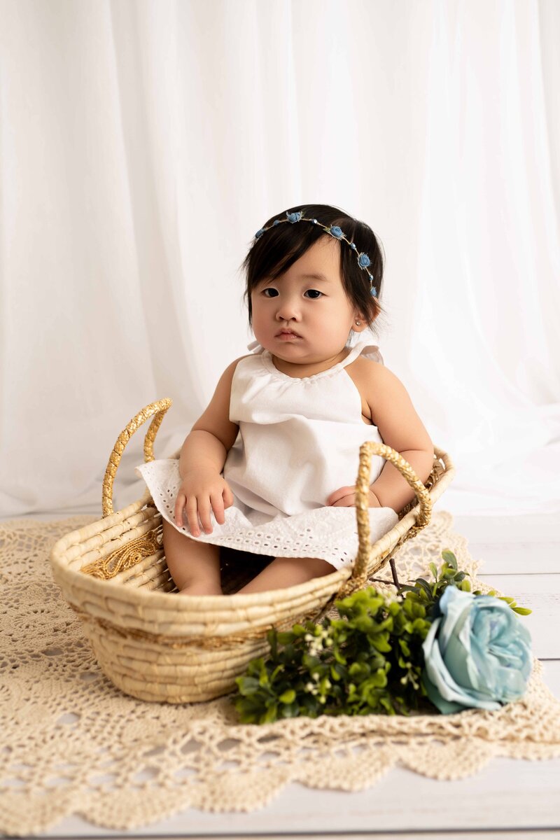 girl sitter milestone session, natural light studio, triities baby photographer