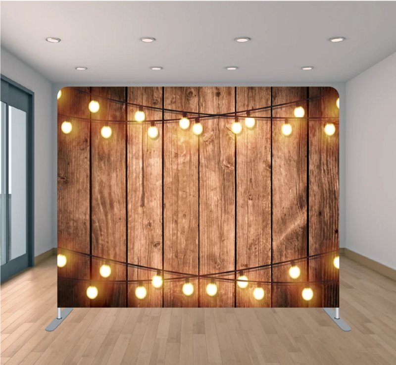 wood with string lights