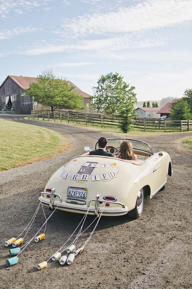 napa wedding photographer - vintage car just married
