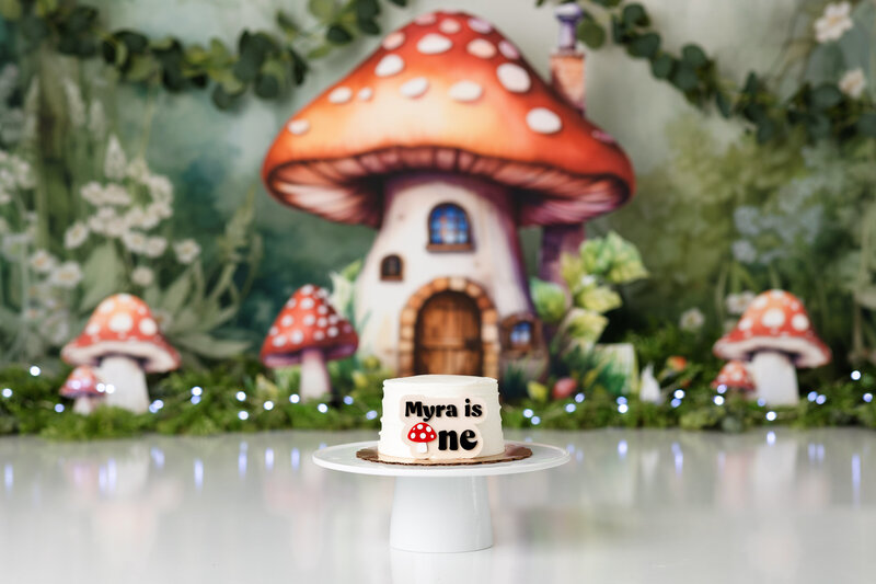 Tampa baby girl enjoying custom luxury cake smash session with fairy garden decor