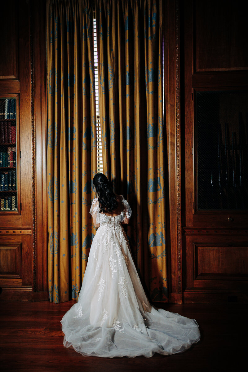 romantic wedding photo inside McCormick Mansion at Cantigny in Wheaton, IL