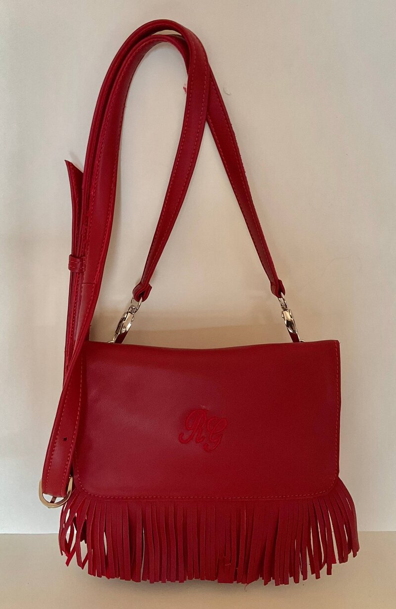 Sac Cuir en Bandoulière à Franges ROUGE