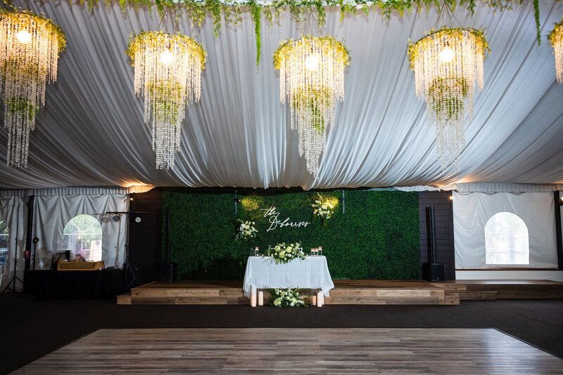 The Tented Pavilion reception site at Green Gables Wedding Estate in San Marcos, Southern California.