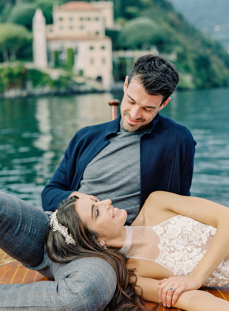 Boat wedding session on Lake Como Italy photographed by Lake Como wedding photographer Amy Mulder Photography