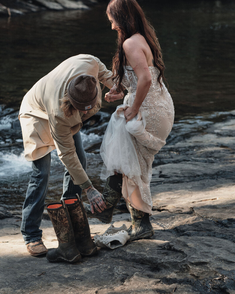 Double exposure of a couple on their elopement day