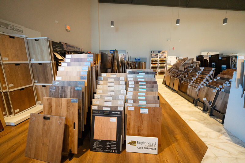 The hardwood flooring section in Carpet Barn's Conway showroom.