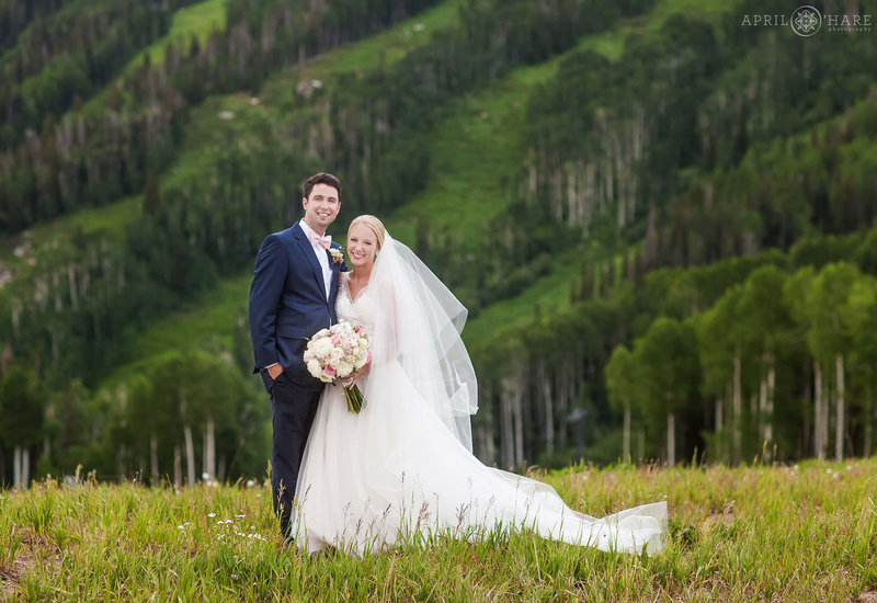 Beautiful aspen tree backdrop from a Steamboat Springs Ski Resort Wedding During Summer