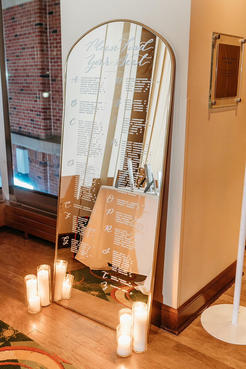 Large arched gold wedding mirror rental