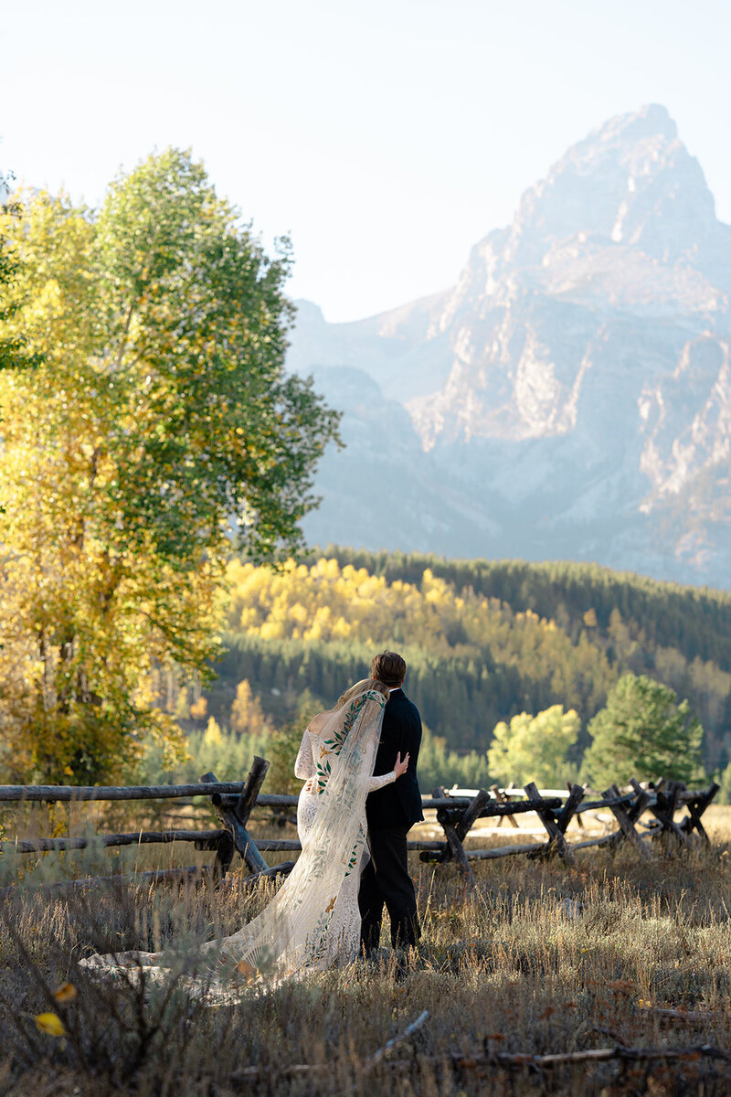 Lydia and Austin wedding photography in Wyoming with horses in Grand Teton National Park 