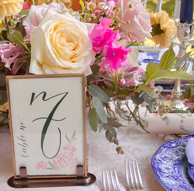 Number seven table number calligraphy