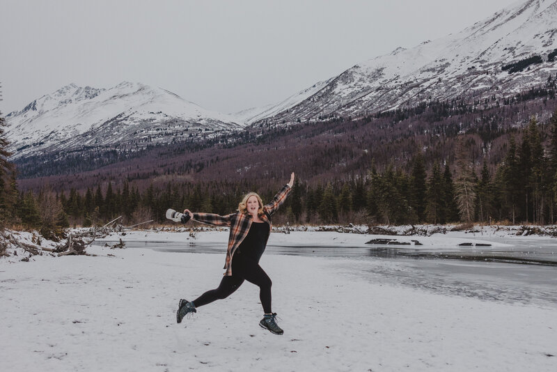 Kyla goofing off in the mountains.