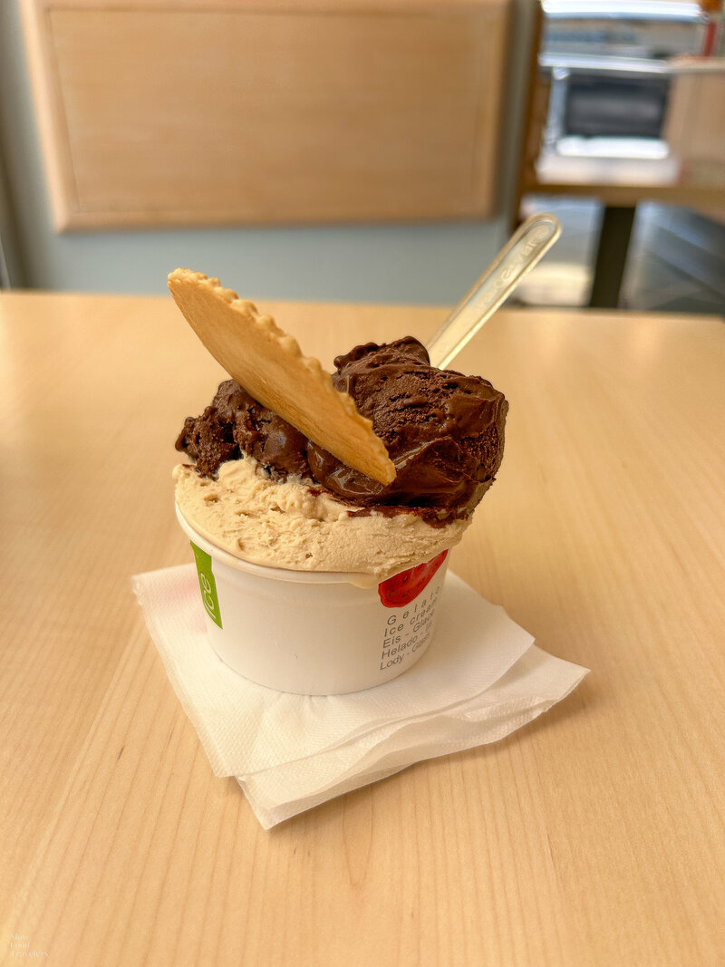 Chocolate and vanilla gelato at Gelateria Centrale in Santa Margherita Ligure, Itay